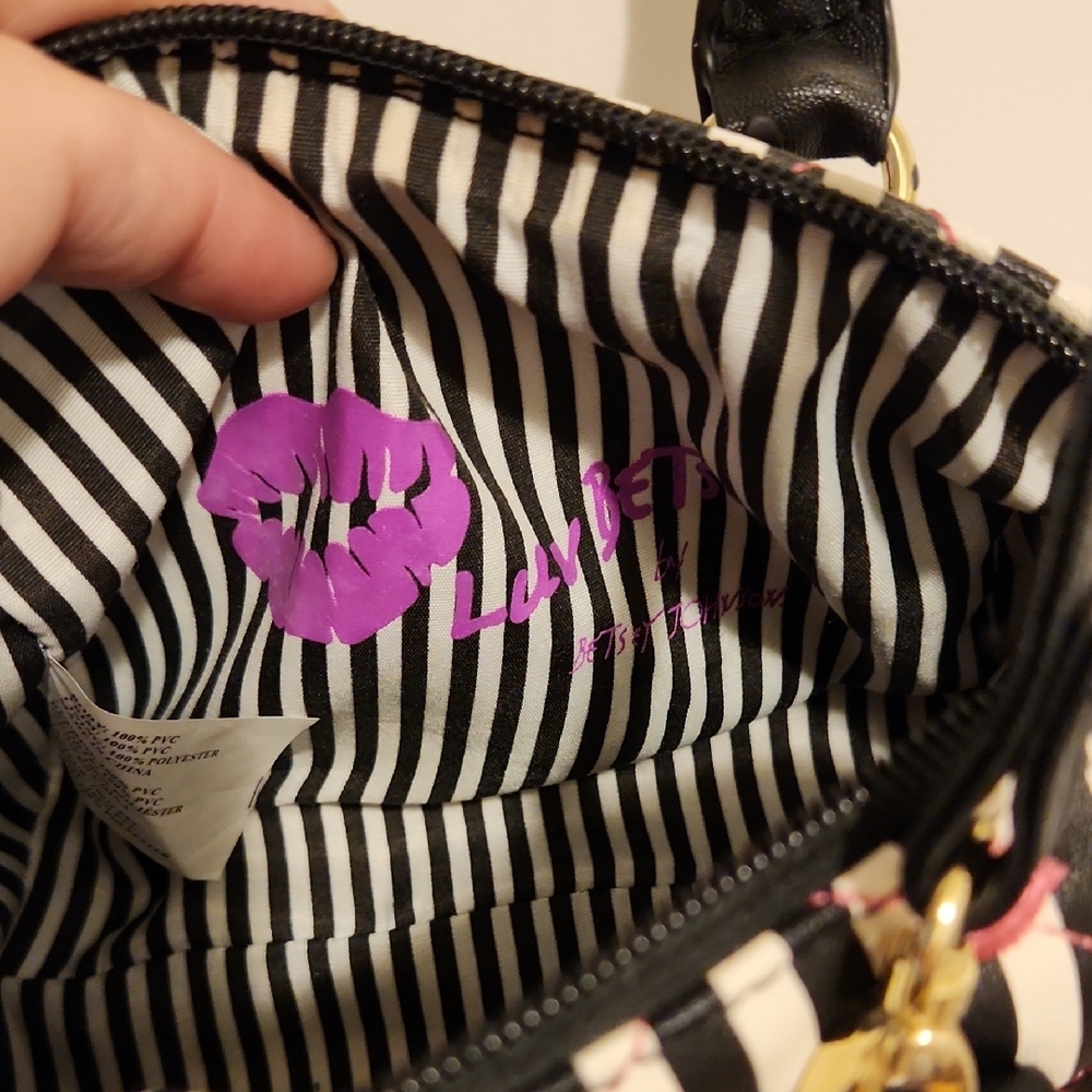 Betsey Johnson Pink and Black Mini Bag 5" x 3.5" x 7" - Picture 7 of 8